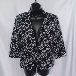 Robert Kitchen  3/4 Sleeve Black White Print Blazer Jacket, cotton/spandex